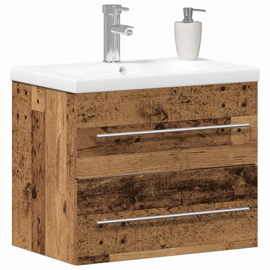 Meuble de Lavabo de Salle de Bain avec tiroir 2 pcs Bois Ancien - 3