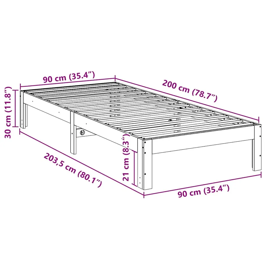 Cadre de lit sans matelas cire marron 90x200 cm bois pin massif - 10