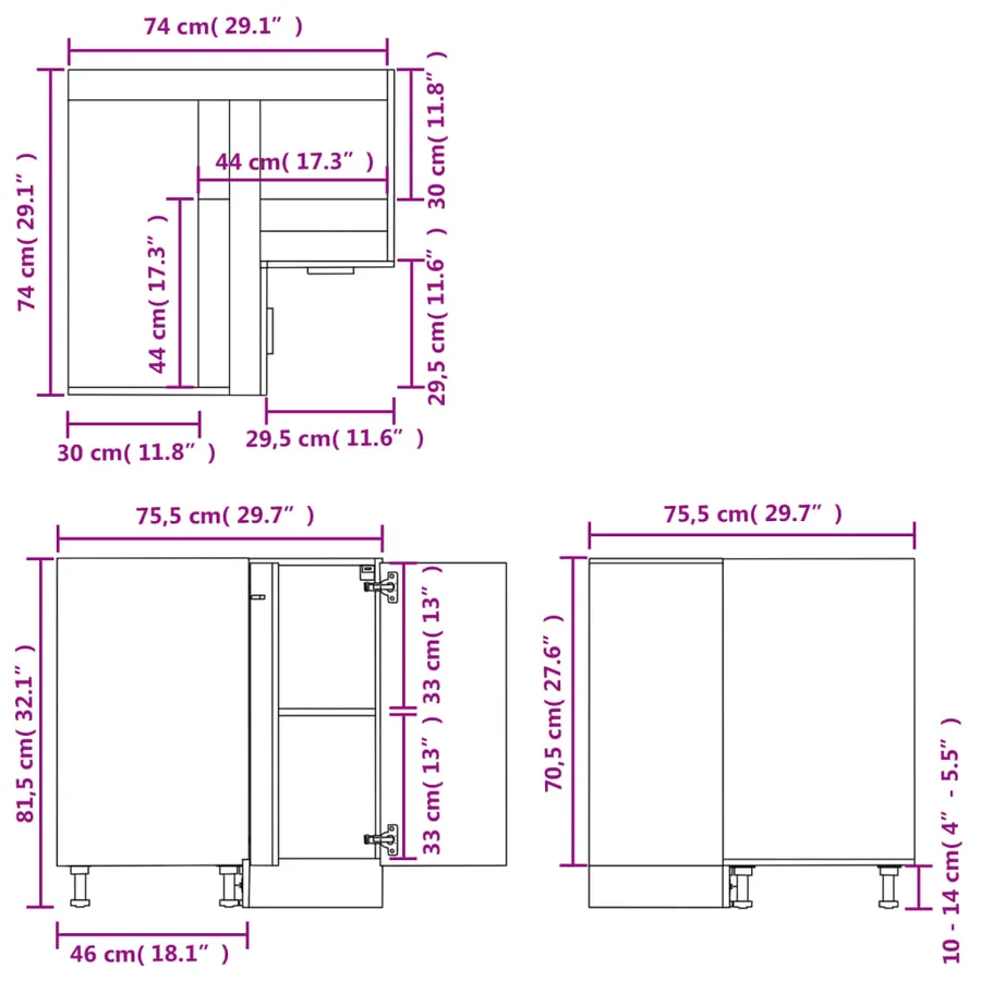 Armoire d'angle basse "Lyon" Blanc 75,5 x 75,5 x 81,5 cm Bois d'ingénierie - 10
