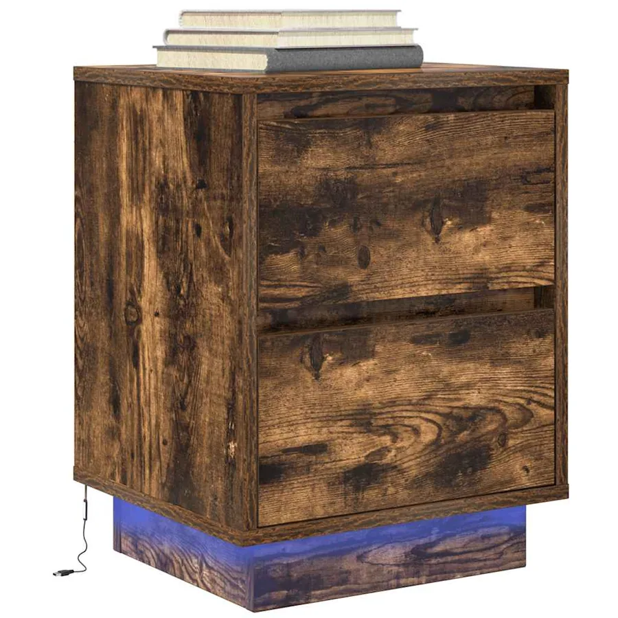 Tables de chevet avec lumières LED 2pcs chêne fumé 38x34x50 cm - 6