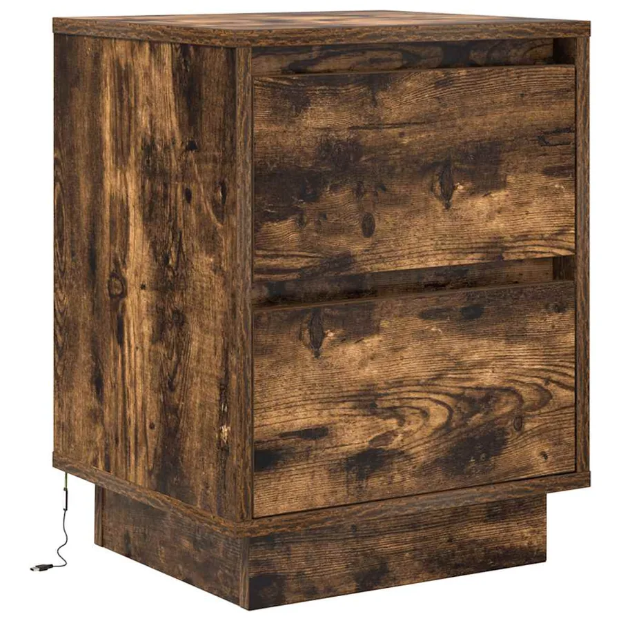 Tables de chevet avec lumières LED 2pcs chêne fumé 38x34x50 cm - 7