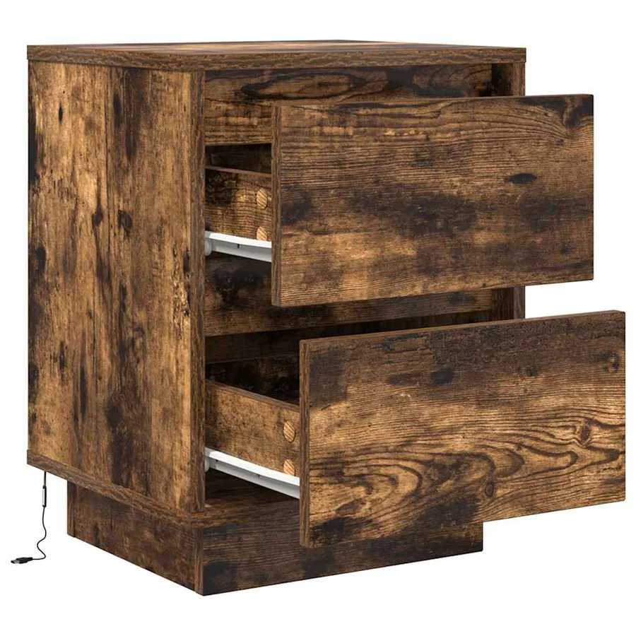 Tables de chevet avec lumières LED 2pcs chêne fumé 38x34x50 cm - 8
