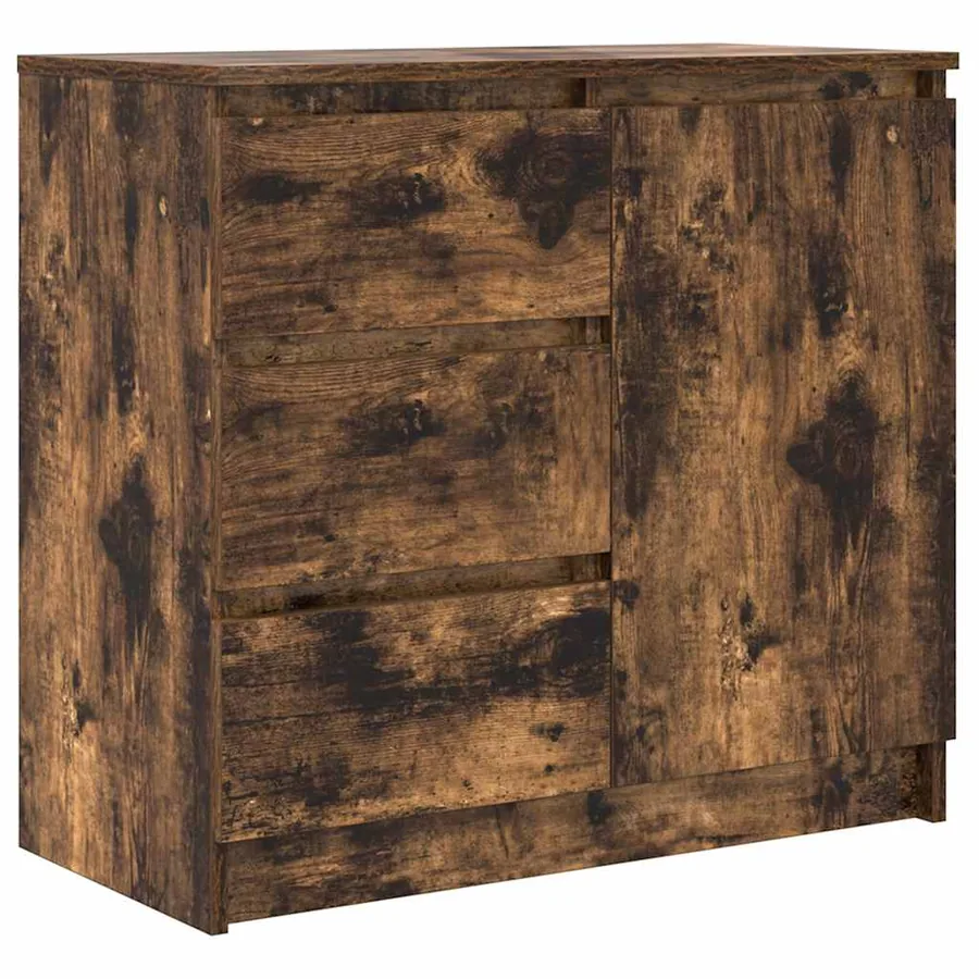 Buffet avec tiroir chêne fumé 71x35x65 cm bois d'ingénierie - 2