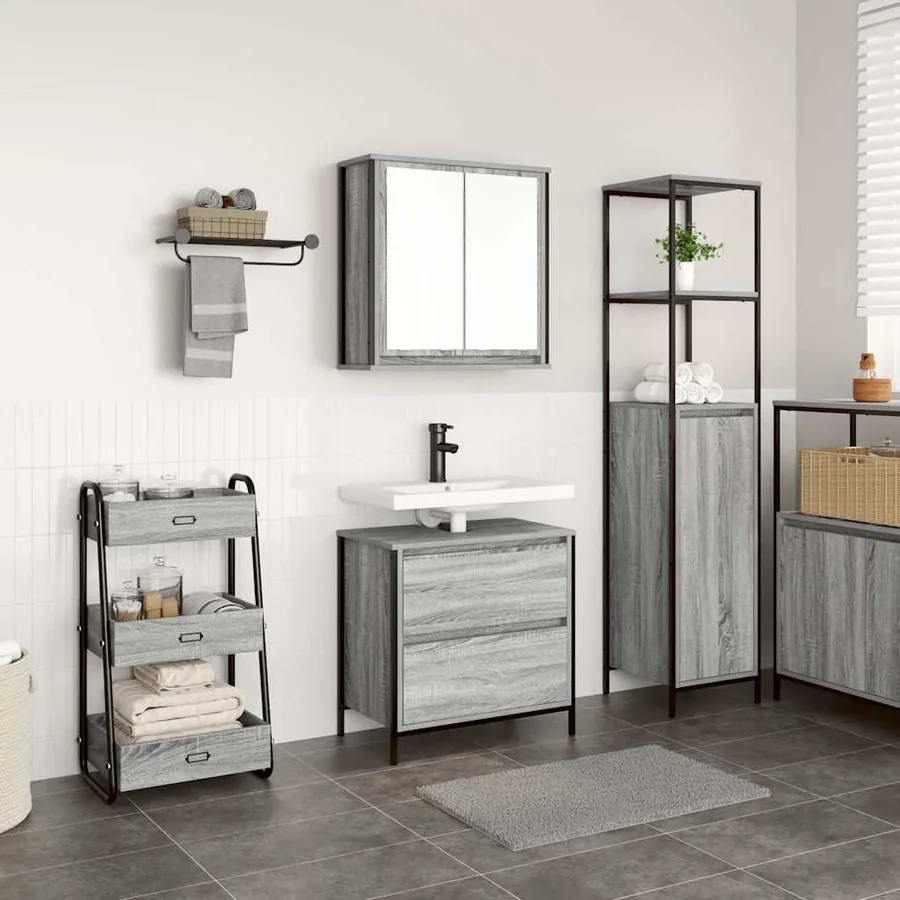 Ensemble de meubles de salle de bain 2 pcs en bois d'ingénierie gris Sonoma