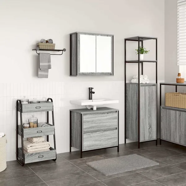 Ensemble de meubles de salle de bain 2 pcs en bois d'ingénierie gris Sonoma