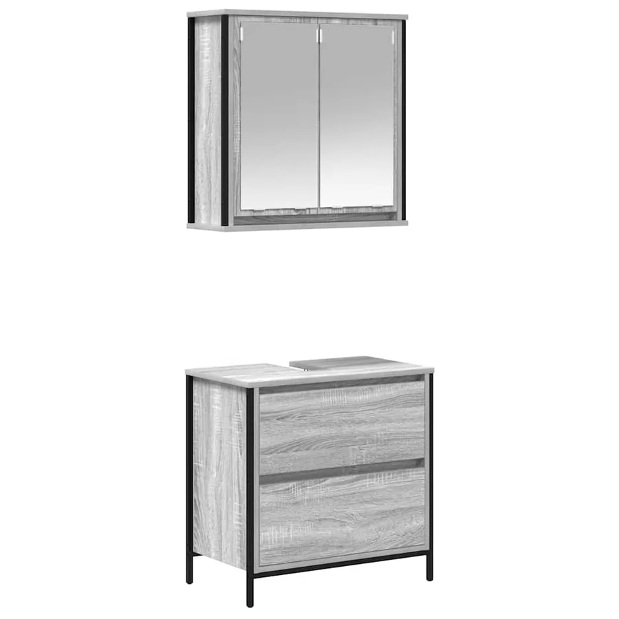 Ensemble de meubles de salle de bain 2 pcs en bois d'ingénierie gris Sonoma - 2