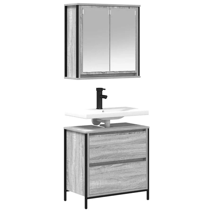 Ensemble de meubles de salle de bain 2 pcs en bois d'ingénierie gris Sonoma - 7