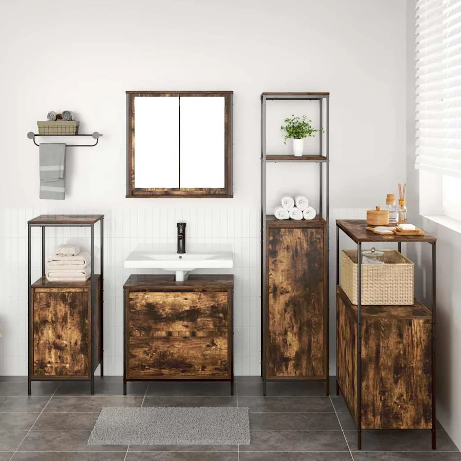 Ensemble de mobilier de salle de bain avec étagère 5 pcs Marron - 4