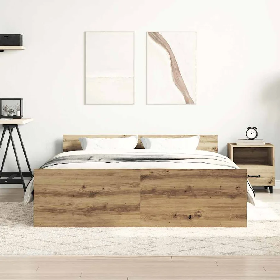 Cadre de lit sans matelas chêne artisanal 150x200 cm - 3