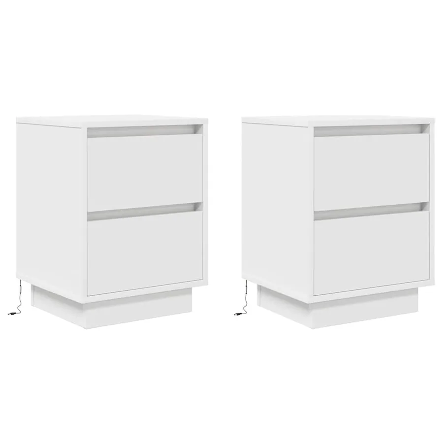 Tables de chevet avec lumières LED 2 pcs blanc 38x34x50 cm - 3