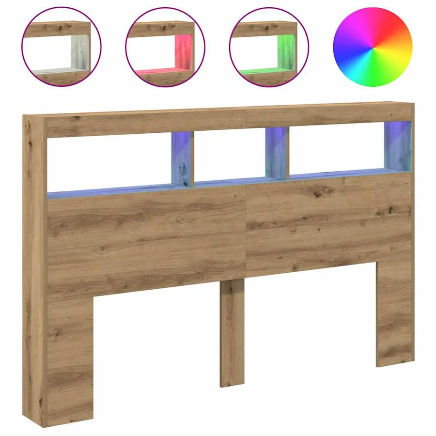 Armoire tête de lit avec LED chêne artisanal 160x17x102 cm - 2