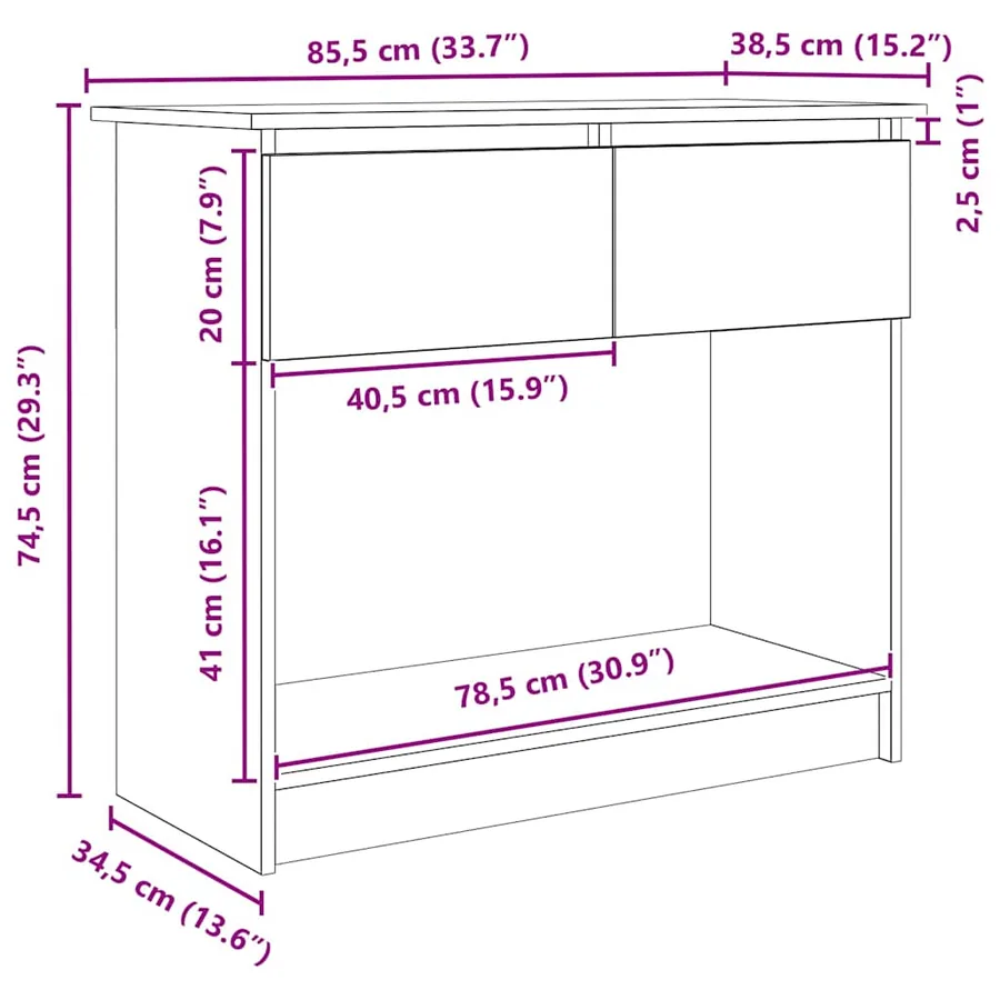 Table console avec tiroirs chêne marron 85,5x38,5x74,5 cm - 12