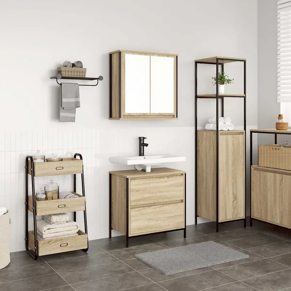 Ensemble de meubles de salle de bain 2 pcs en bois d'ingénierie chêne Sonoma