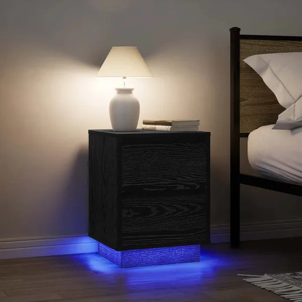Tables de chevet avec lumières LED 2 pcs noir 38x34x50 cm