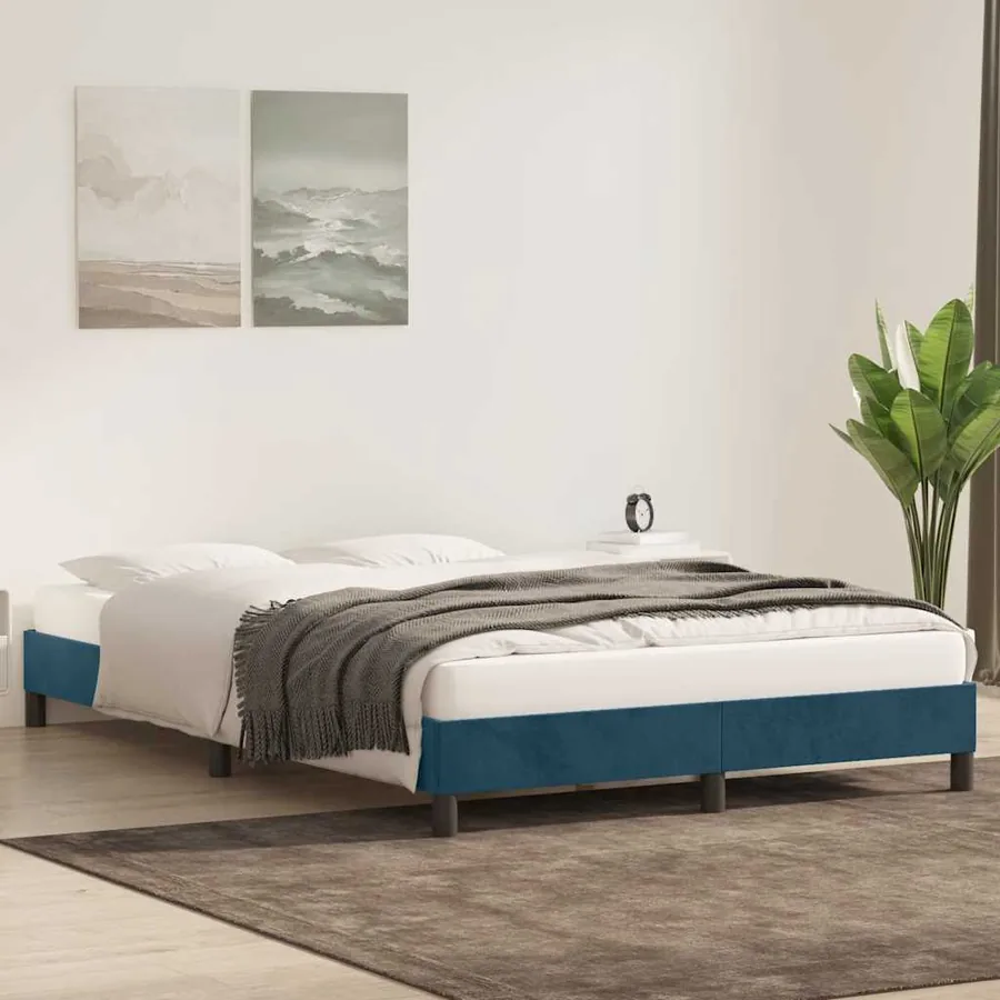 Cadre de lit sans matelas bleu foncé 160x220 cm velours - 3