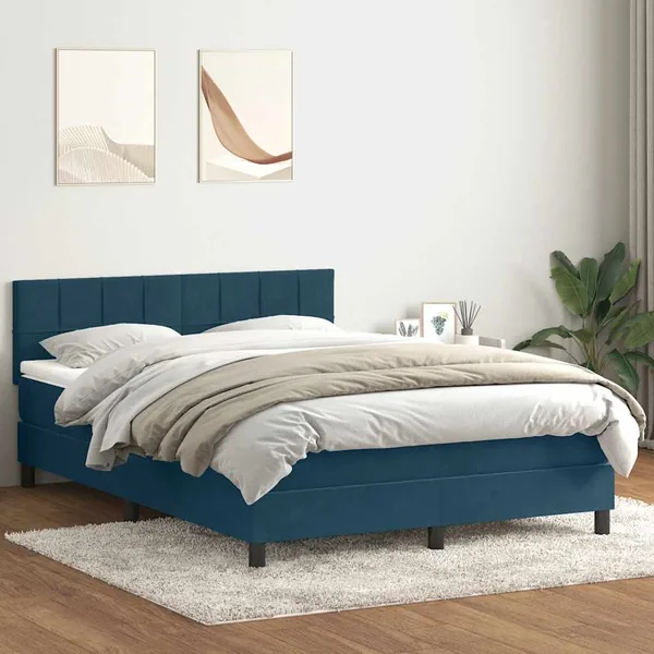 Sommier à lattes de lit et matelas Bleu foncé 160x220cm Velours