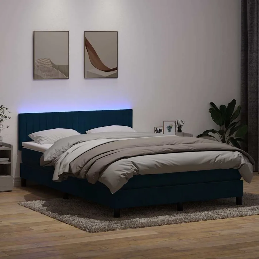 Sommier à lattes de lit et matelas et LED Bleu foncé 160x220cm Velours - 4