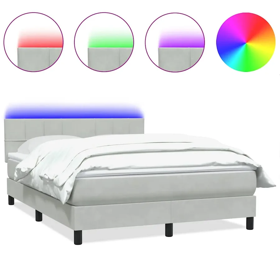Sommier à lattes de lit et matelas et LED gris clair 160x220cm velours - 2