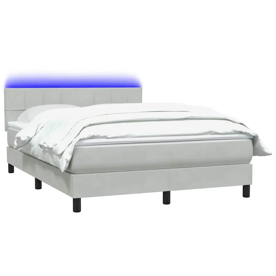 Sommier à lattes de lit et matelas et LED gris clair 160x220cm velours - 3