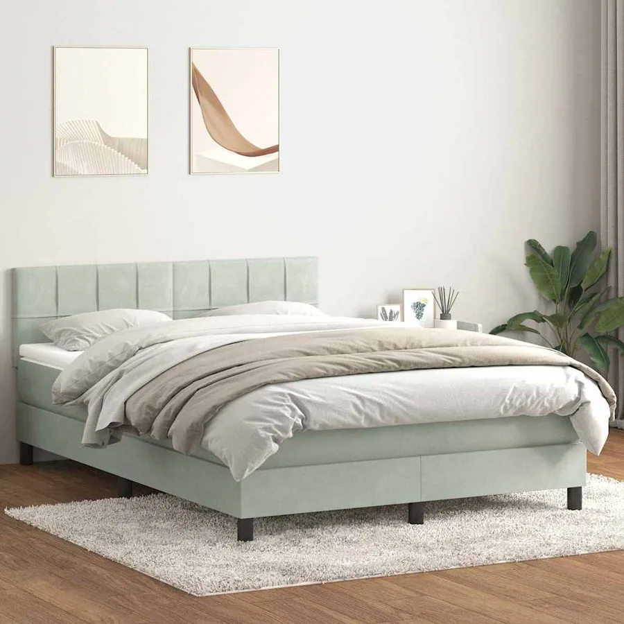 Sommier à lattes de lit et matelas et LED gris clair 160x220cm velours - 4