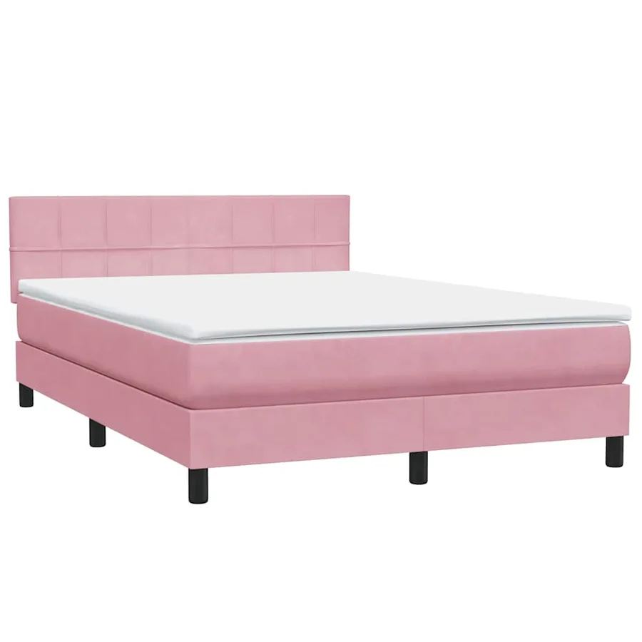 Sommier à lattes de lit avec matelas et LED rose 160x220 cm velours - 5
