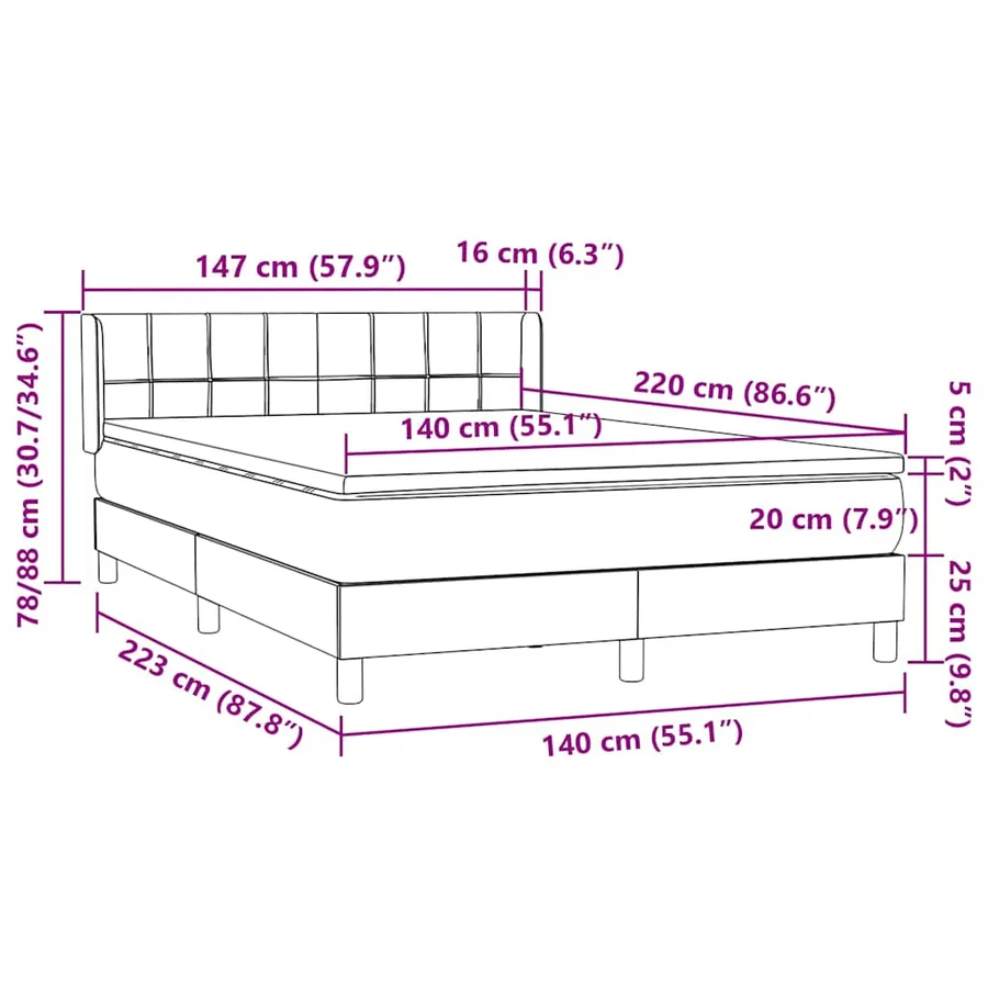 Sommier à lattes de lit avec matelas rose 140x220 cm velours - 12