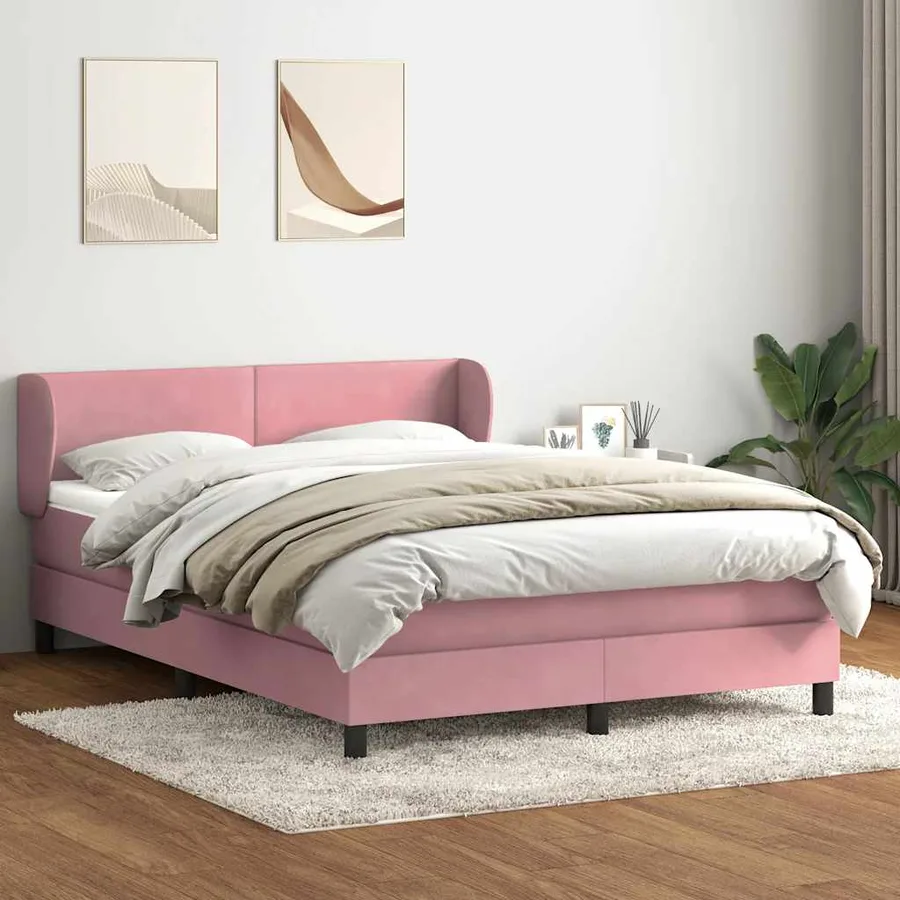 Sommier à lattes de lit avec matelas rose 160x220 cm velours - 3