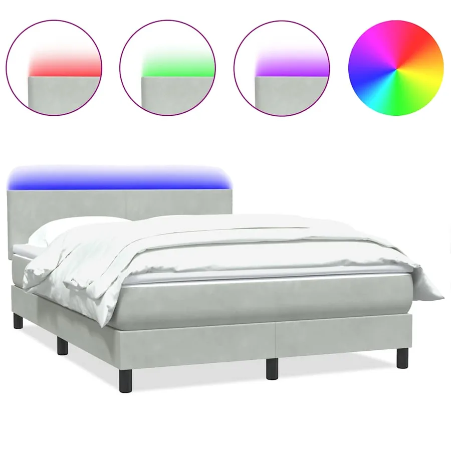 Sommier à lattes de lit et matelas et LED gris clair 160x220cm velours - 2