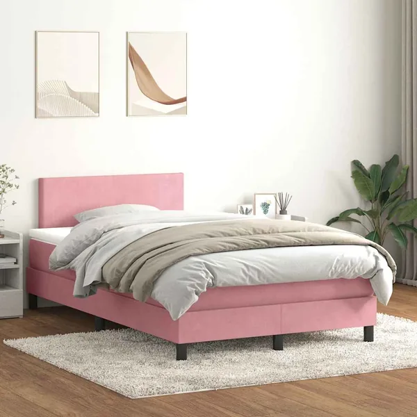 Sommier à lattes de lit avec matelas rose 120x220 cm velours
