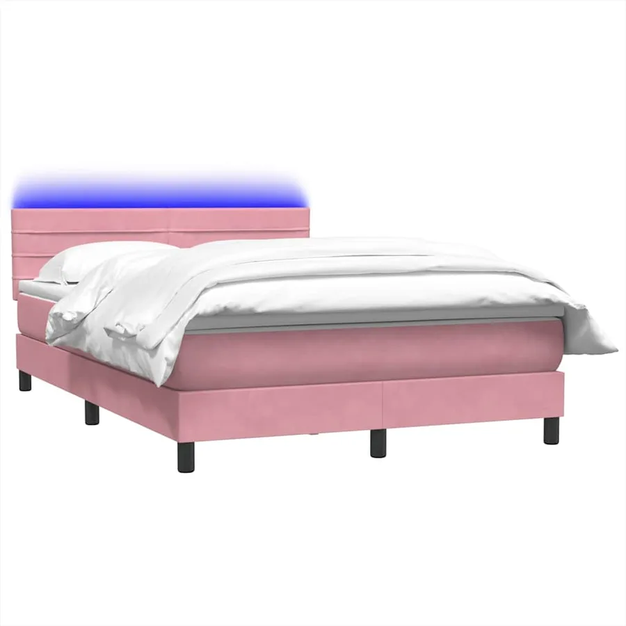 Sommier à lattes de lit avec matelas et LED rose 160x220 cm velours - 3