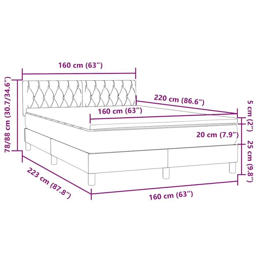 Sommier à lattes de lit avec matelas rose 160x220 cm velours - 12