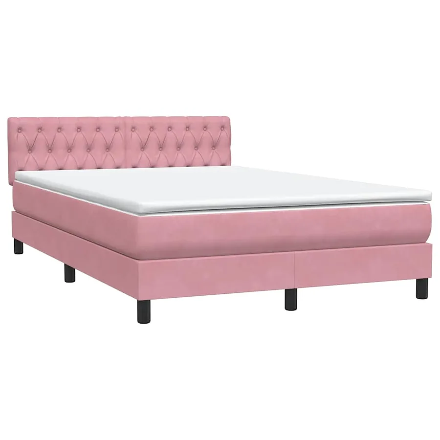 Sommier à lattes de lit avec matelas et LED rose 160x220 cm velours - 5