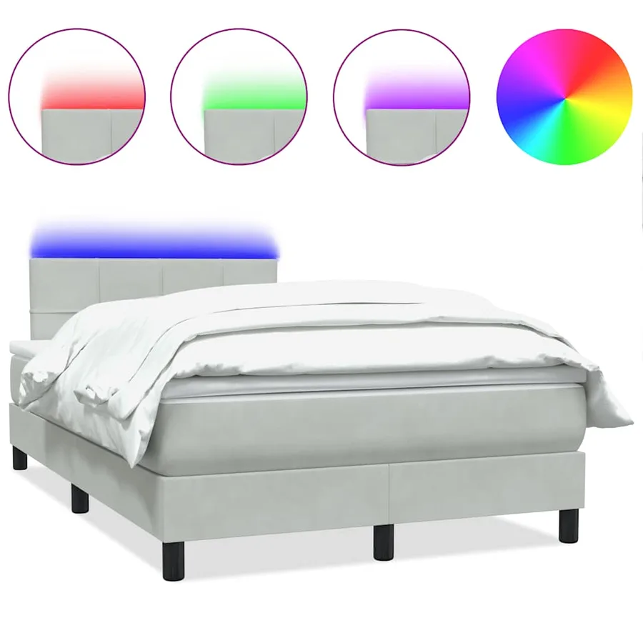 Sommier à lattes de lit et matelas et LED gris clair 120x220cm velours - 2