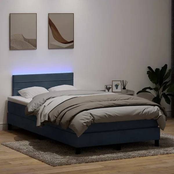 Sommier à lattes de lit et matelas et LED gris foncé 120x220cm velours