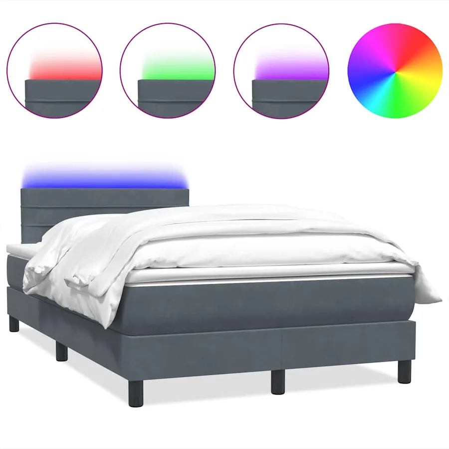 Sommier à lattes de lit et matelas et LED gris foncé 120x220cm velours - 2