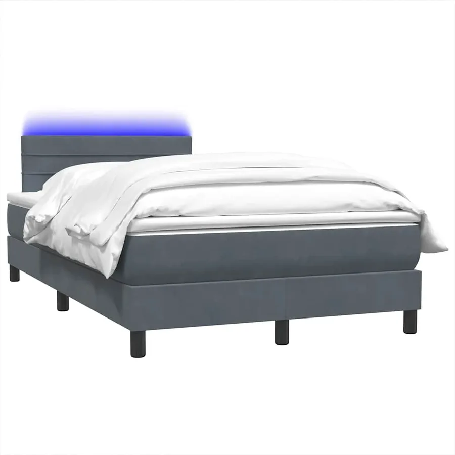 Sommier à lattes de lit et matelas et LED gris foncé 120x220cm velours - 3