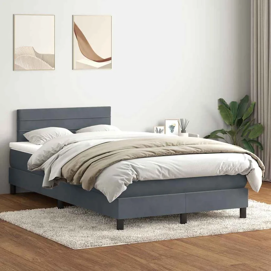 Sommier à lattes de lit et matelas et LED gris foncé 120x220cm velours - 4