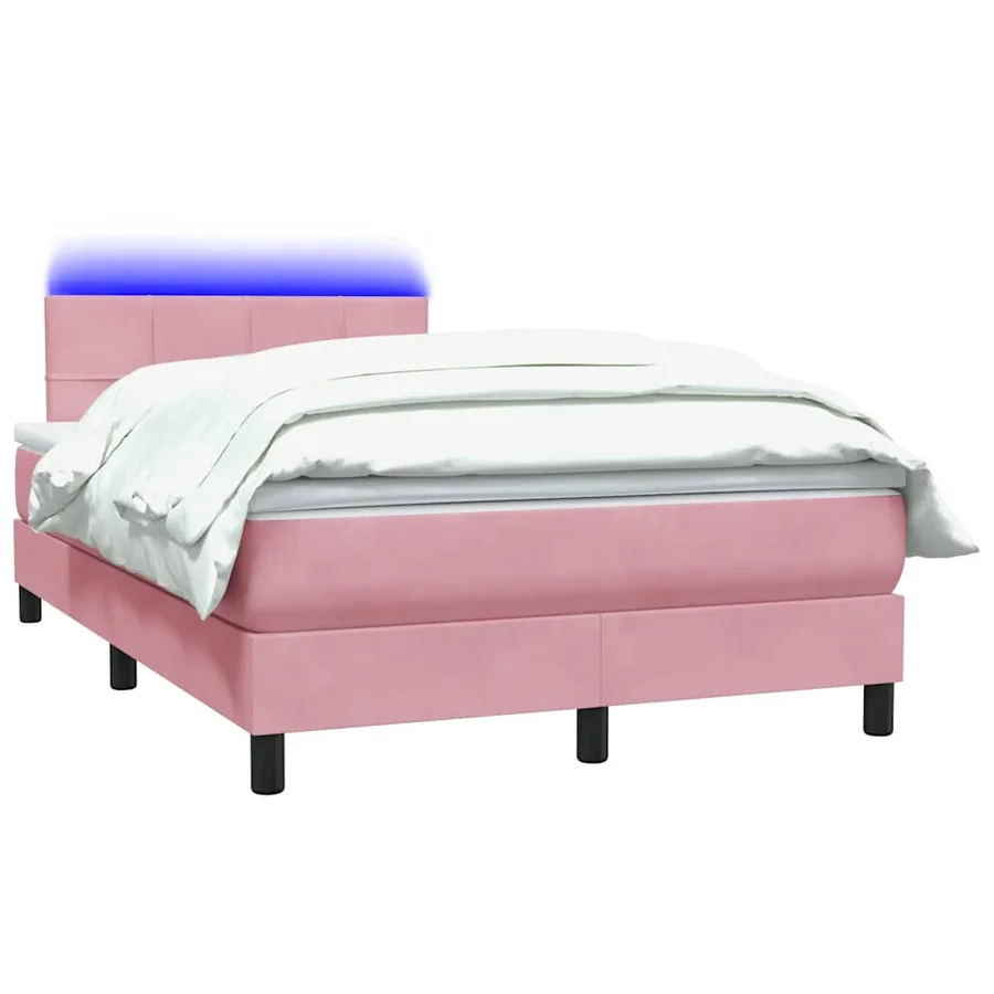 Sommier à lattes de lit avec matelas et LED rose 120x220 cm velours - 3