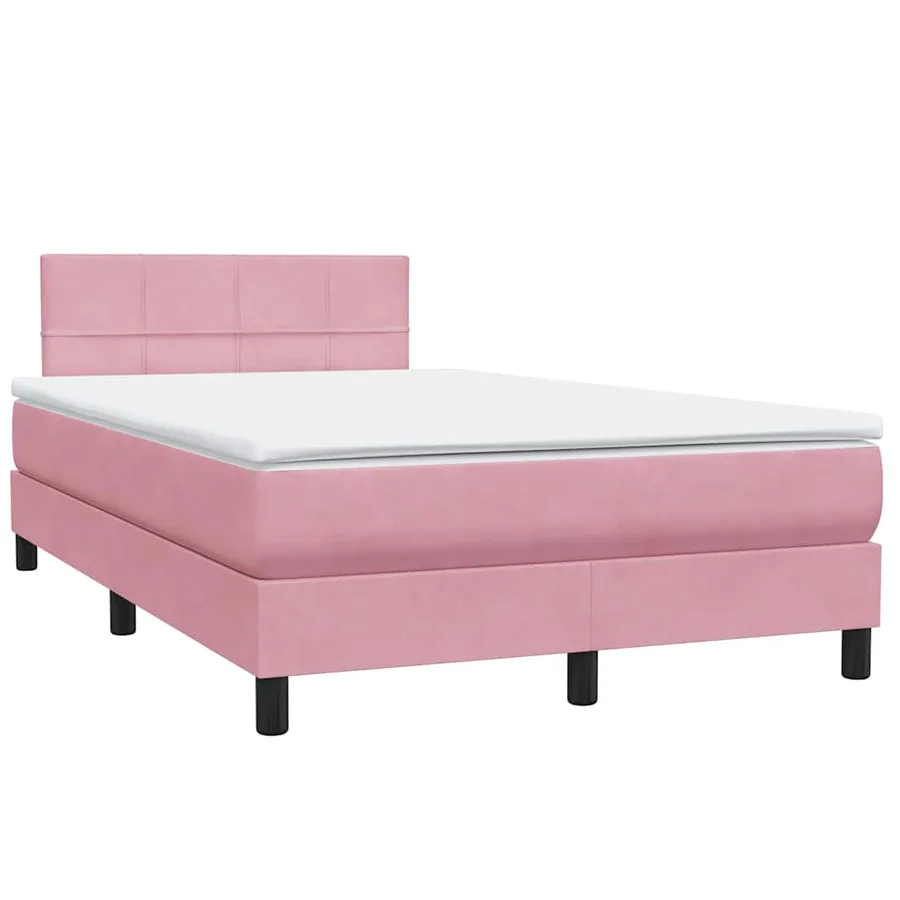 Sommier à lattes de lit avec matelas et LED rose 120x220 cm velours - 5