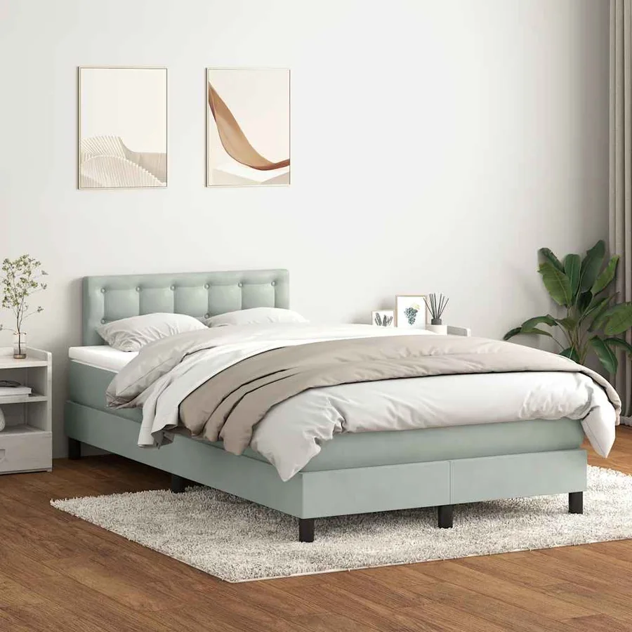 Sommier à lattes de lit et matelas et LED gris clair 120x220cm velours - 4