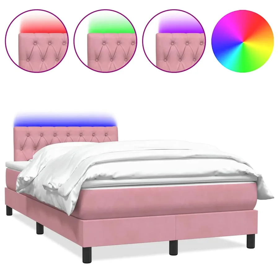 Sommier à lattes de lit avec matelas et LED rose 120x220 cm velours - 2