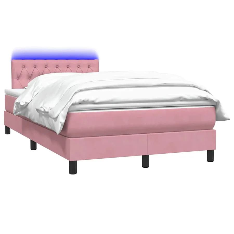 Sommier à lattes de lit avec matelas et LED rose 120x220 cm velours - 3