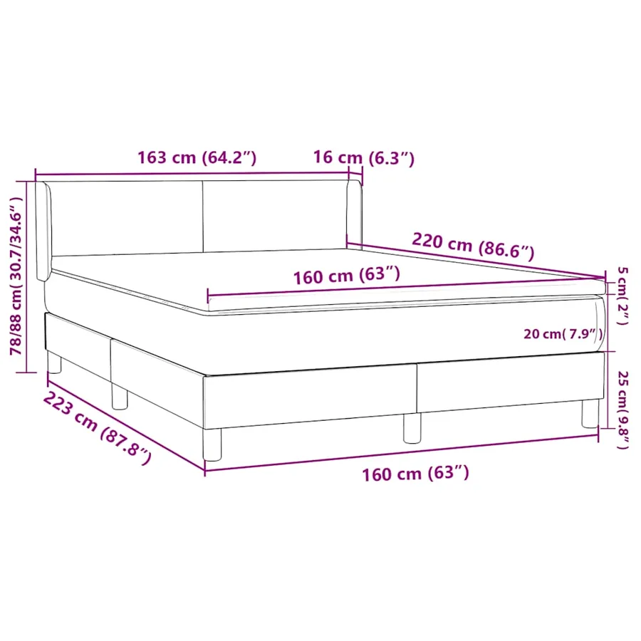 Sommier à lattes de lit et matelas gris foncé 160x220cm velours - 12