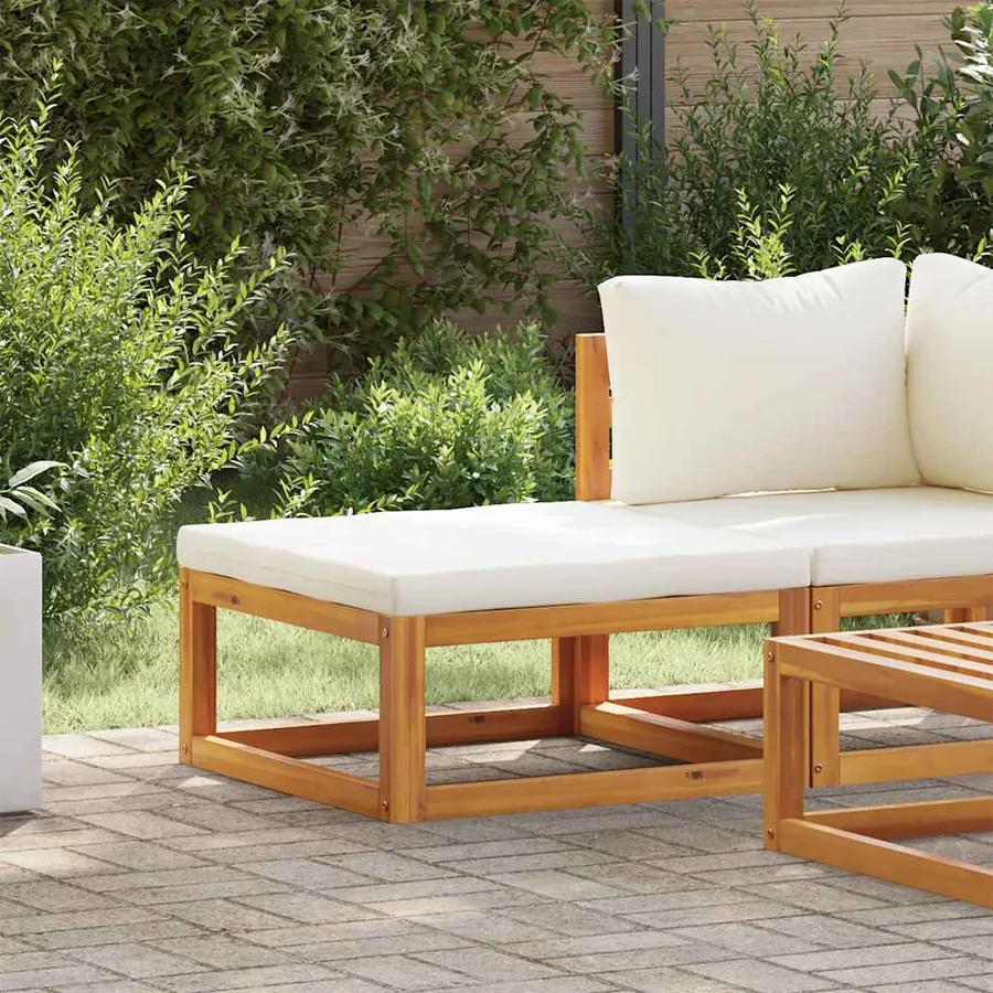 Repose-pied avec coussin blanc crème Bois d'acacia massif - 3
