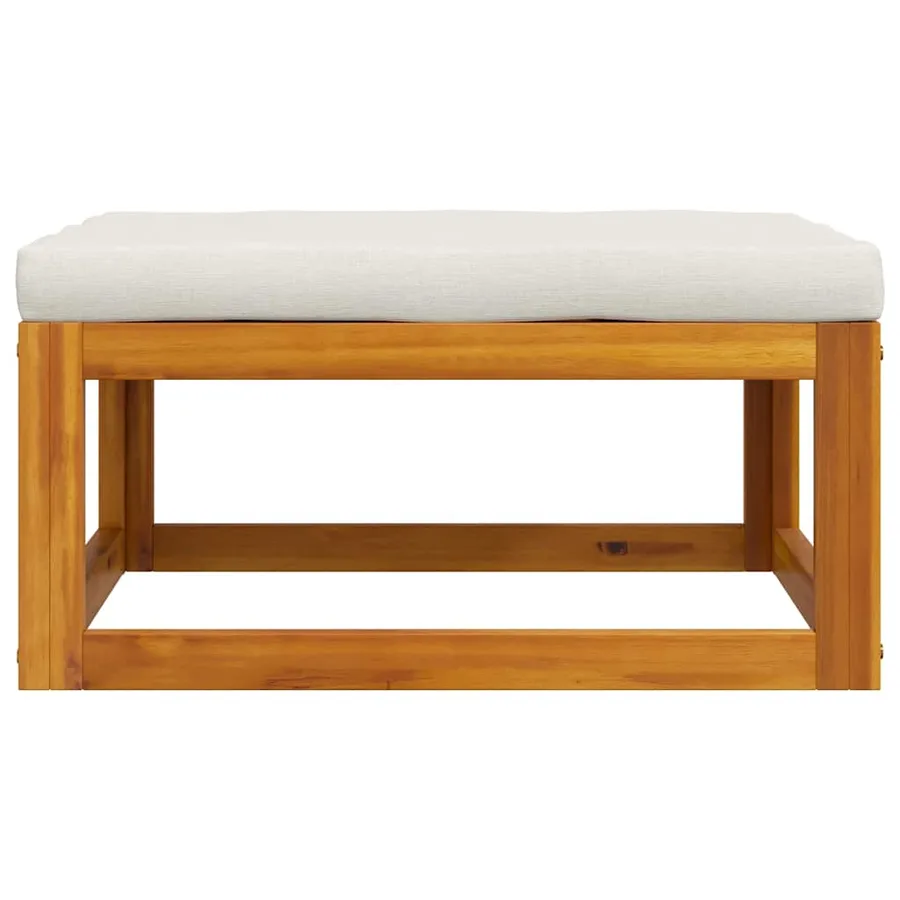 Repose-pied avec coussin blanc crème Bois d'acacia massif - 4