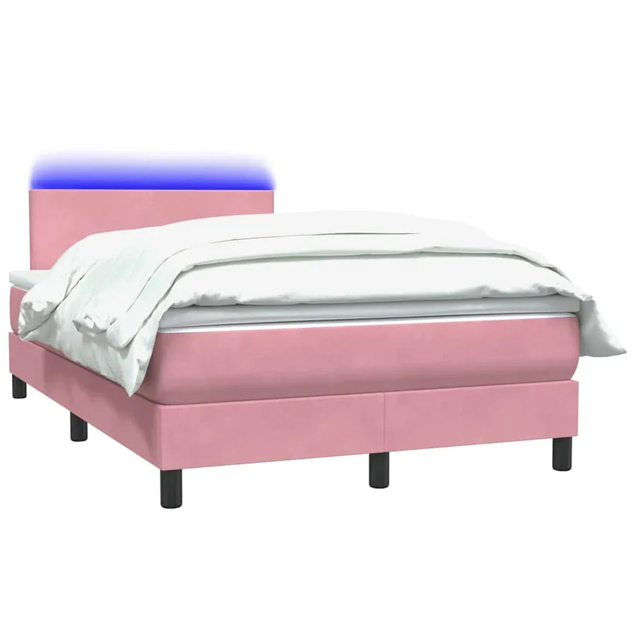 Sommier à lattes de lit avec matelas et LED rose 120x220 cm velours - 3