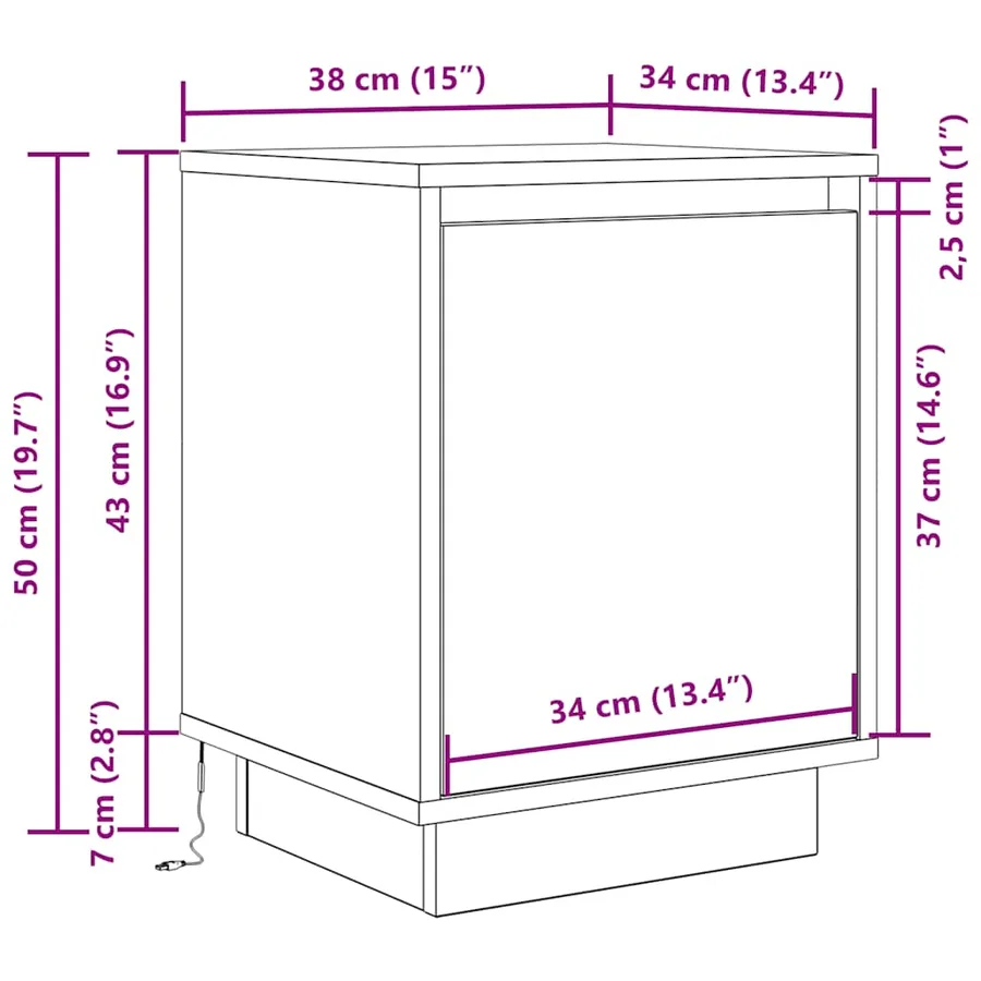 Table de chevet avec lumières LED chêne fumé 38x34x50 cm - 12