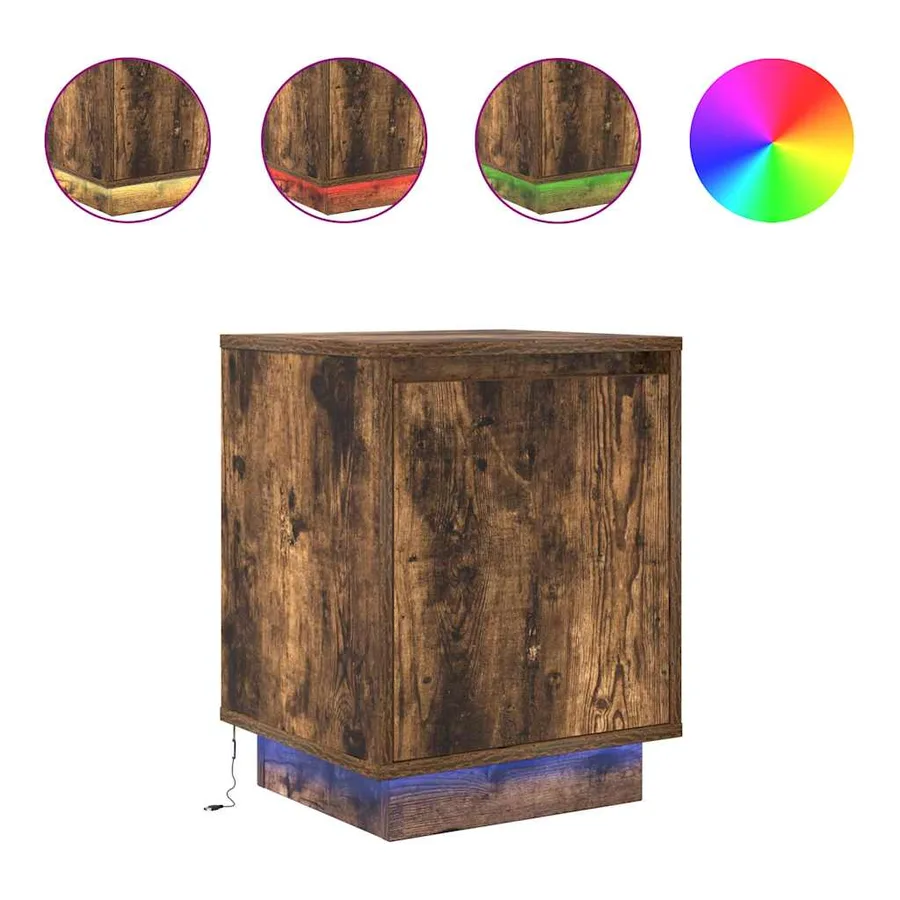 Table de chevet avec lumières LED chêne fumé 38x34x50 cm - 2