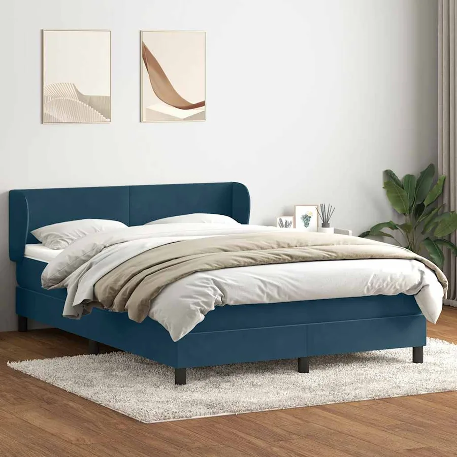 Sommier à lattes de lit et matelas bleu foncé 140x220cm velours - 3