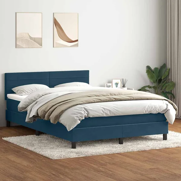 Sommier à lattes de lit et matelas bleu foncé 140x220cm velours